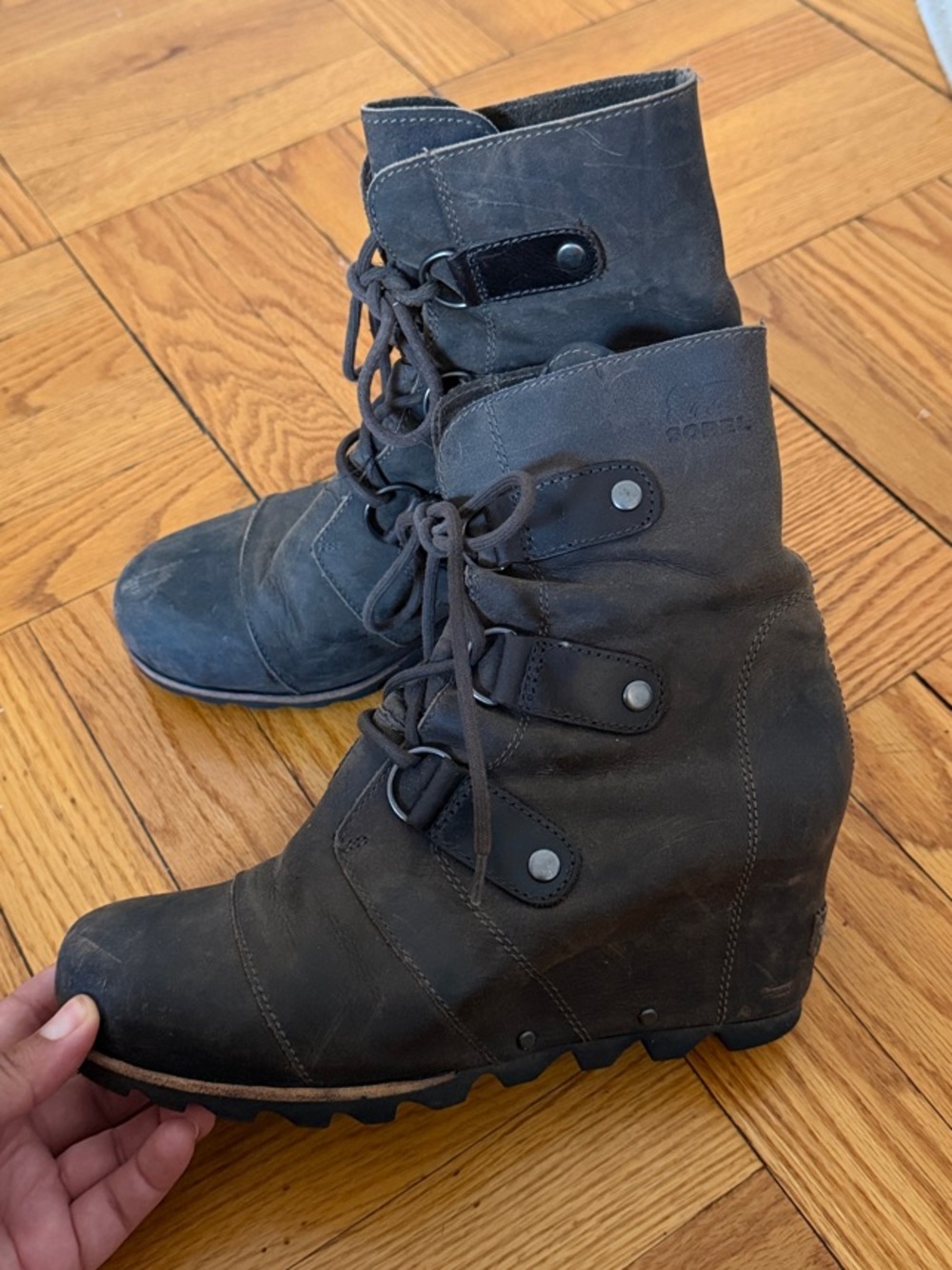 Sorel Brown Lace-Up Wedge Ankle Boots - Picture 6 of 11